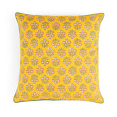 Yellow Block Printed Cushion Cover Set of 2, 16x16 - Eyaas